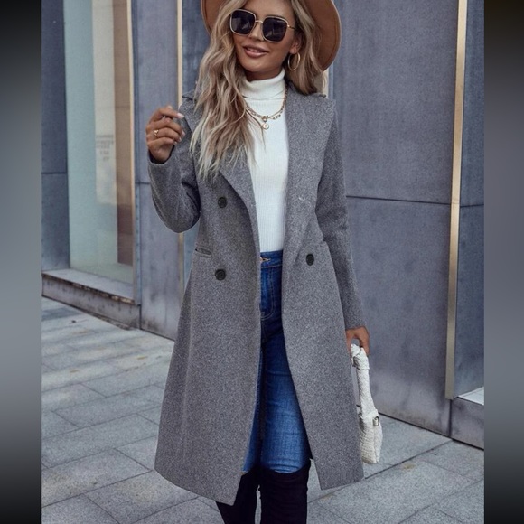 Lapel collar Double Breasted Overcoat long pea coat peacoat black long line - Picture 9 of 10